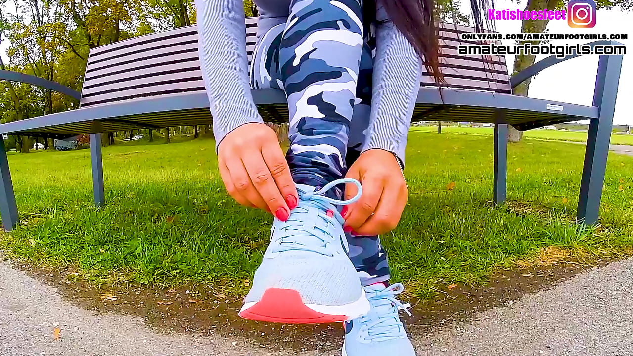 girl shows you your sweaty Nikes and smelly nylons She plays with her nylons that really stink in front of her