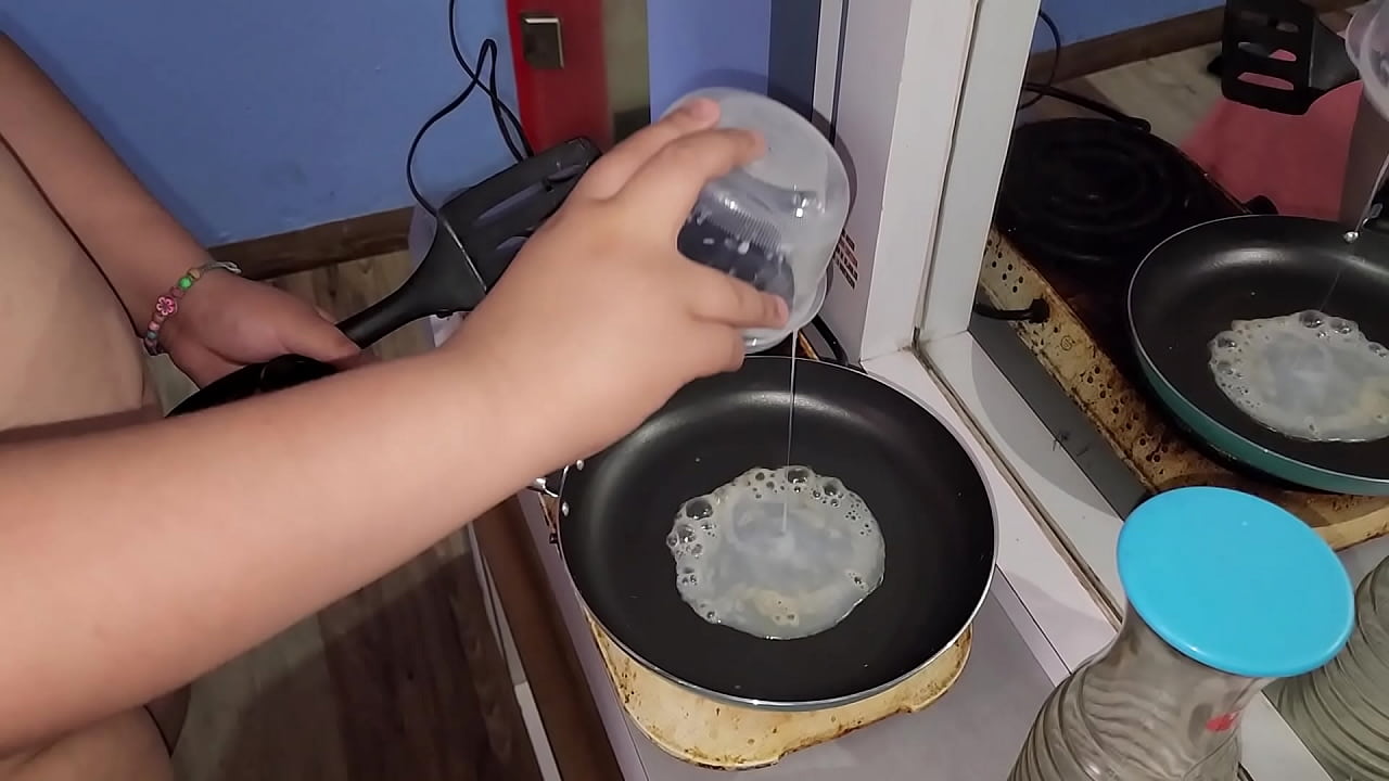 This chubby pig eats a cum omelette and she loves it