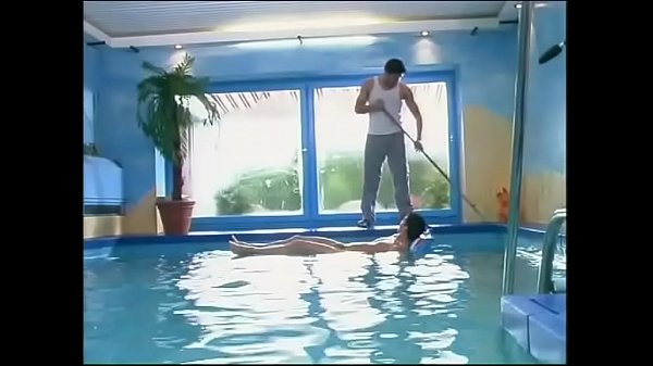 Threesome at hotel pool