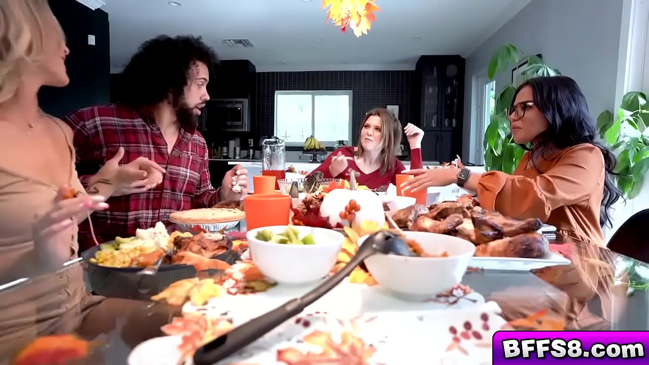 Lucky hot guy having delicious dinner with these horny babes