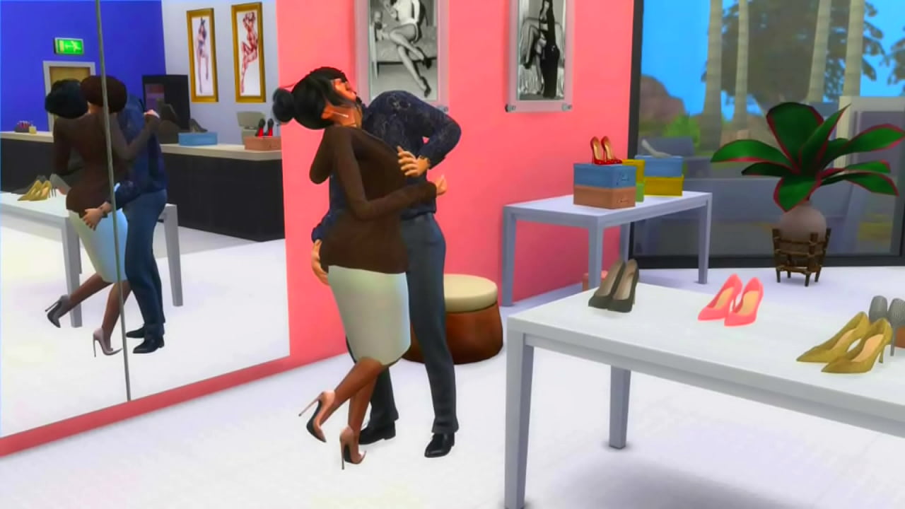 a salesman in a shoe store fucks a milf in high heels