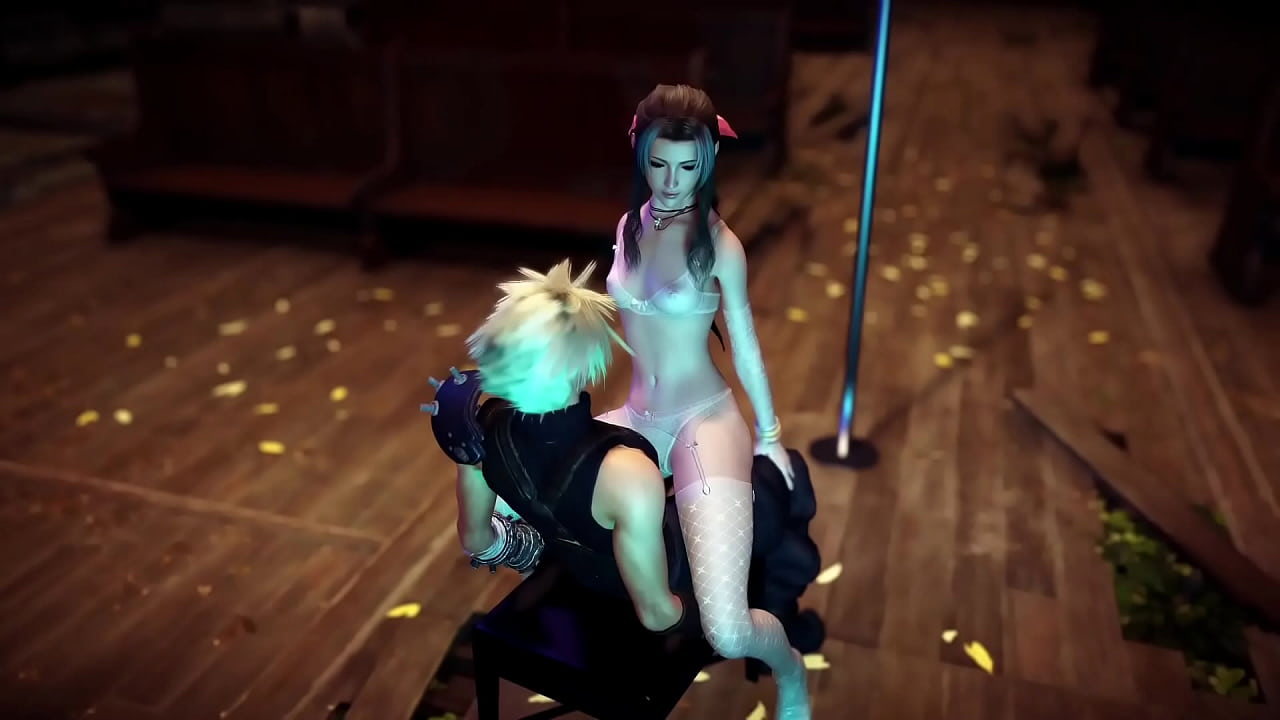 Naughty Aerith in sexy lingerie thanks Cloud for help with hot striptease