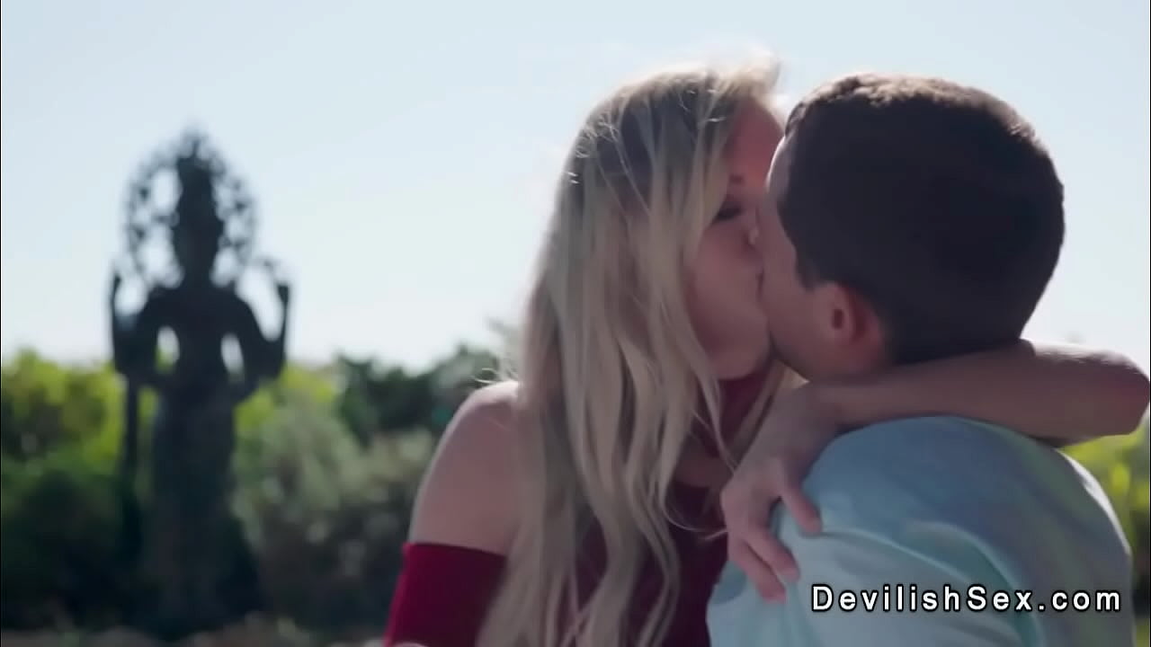 Married blonde sat on lap of her yoga teacher and kissed him then he tokk her clothes off and banged her pussy outdoors