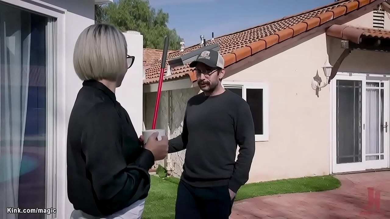 Gardener Tommy ties MILF housewife in lingerie Helena Locke and licks her hairy pussy then fucks her in threesome obndage with stepdaughter Maya Kendrick