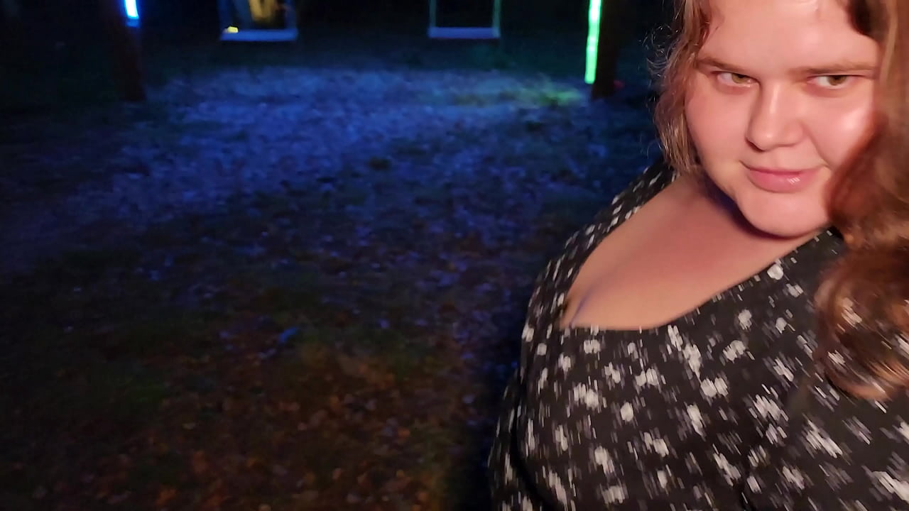 Fucked obedient fat girl on the swings in the village in the mouth and tight huge ass and cum on big tits