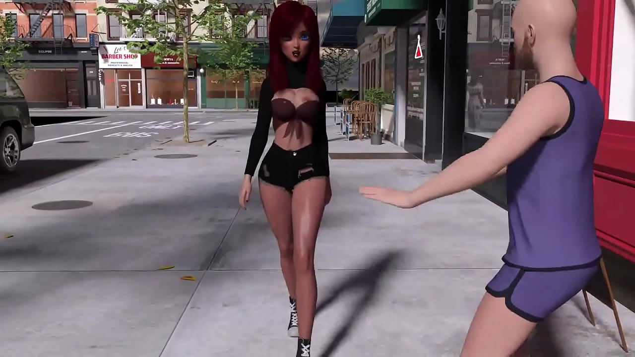 Alyson Walking down sidewalk while her Magical Breasts Show Themselves in Public