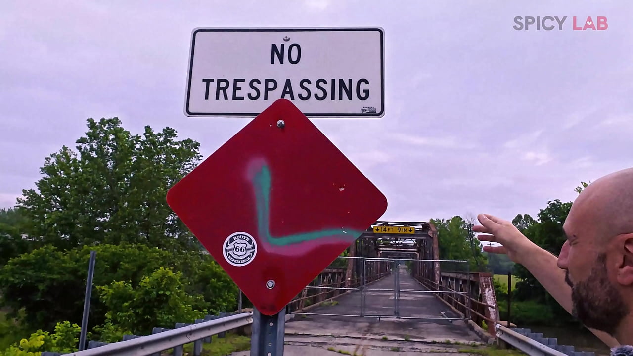 Exhibitionist and busty gets fucked on an abandoned bridge