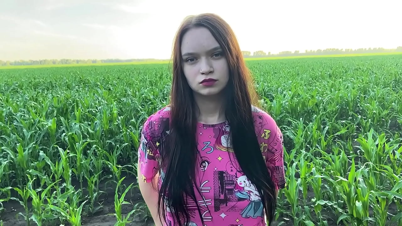Stepsister got nervous in the cornfield and found comfort in her stepbrother's big cock