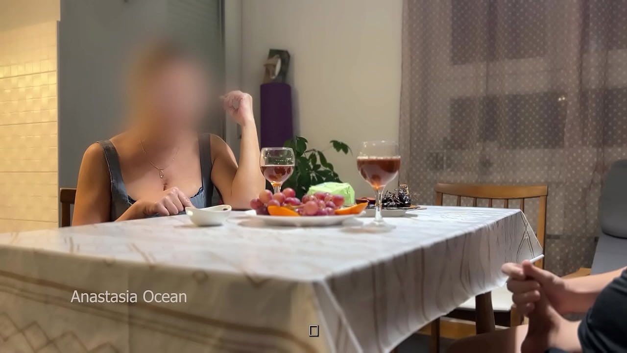 My husband jerking hidden front of my step mom under a table during their talk.