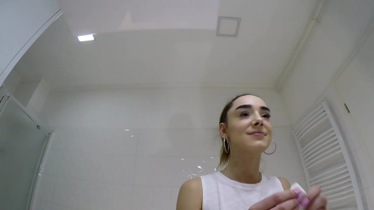 Petite Redhead Tight Pussy Hot and Sexy Amateur Girlfriend in the Bathroom does Make up with a Short White Tennis Skirt