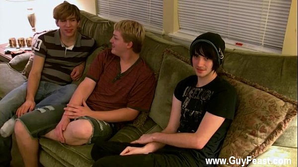 Hot gay scene Aron, Kyle and James are d out on the couch and