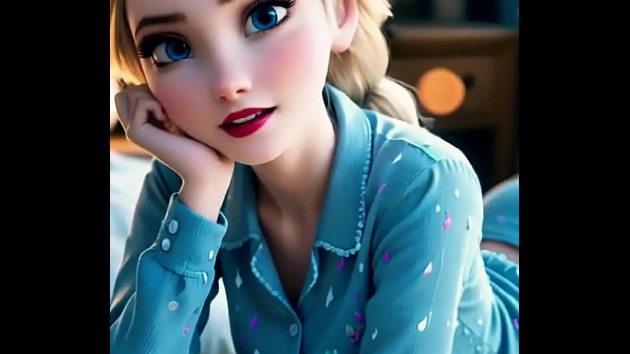 A rare glimpse of Queen Elsa relaxing in her pajamas. Simply stunning.  AI-generated