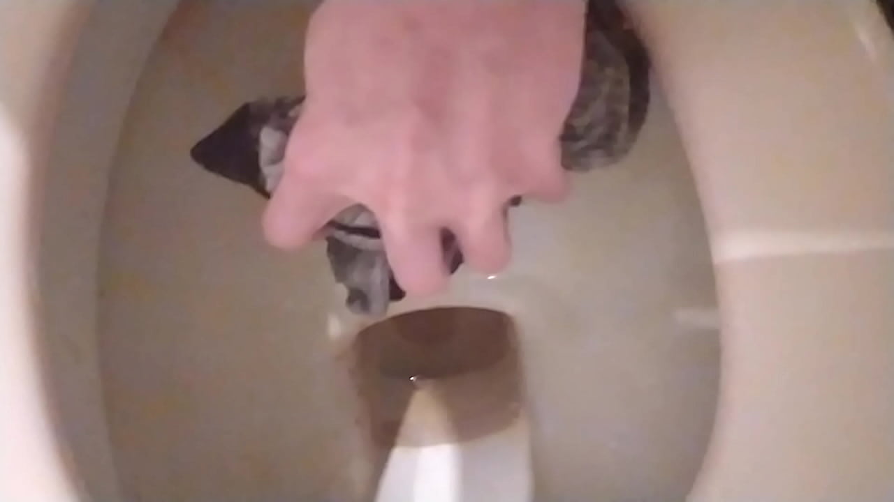 Unterw&auml;sche vom Freund genommen und in die Toilette getan und Pisse danach drauf