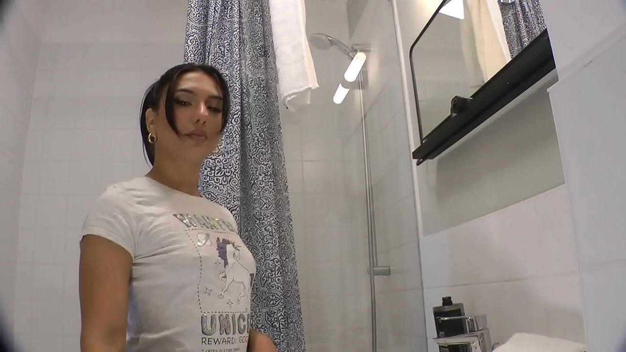 Sexy and Hot Brunette Beauty takes her Transparent Lingerie Panties Off in the Bathroom while doing Make up