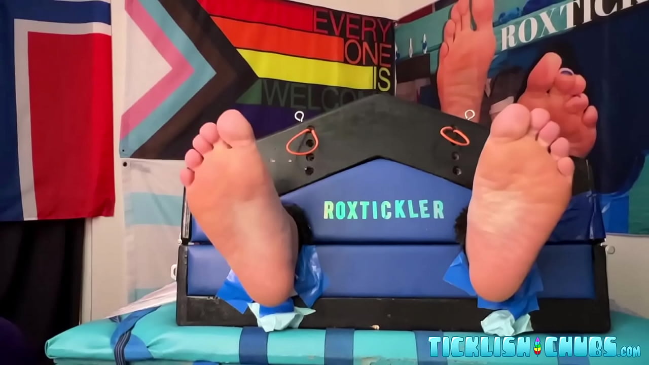 Bound fat guy endures tickling torment