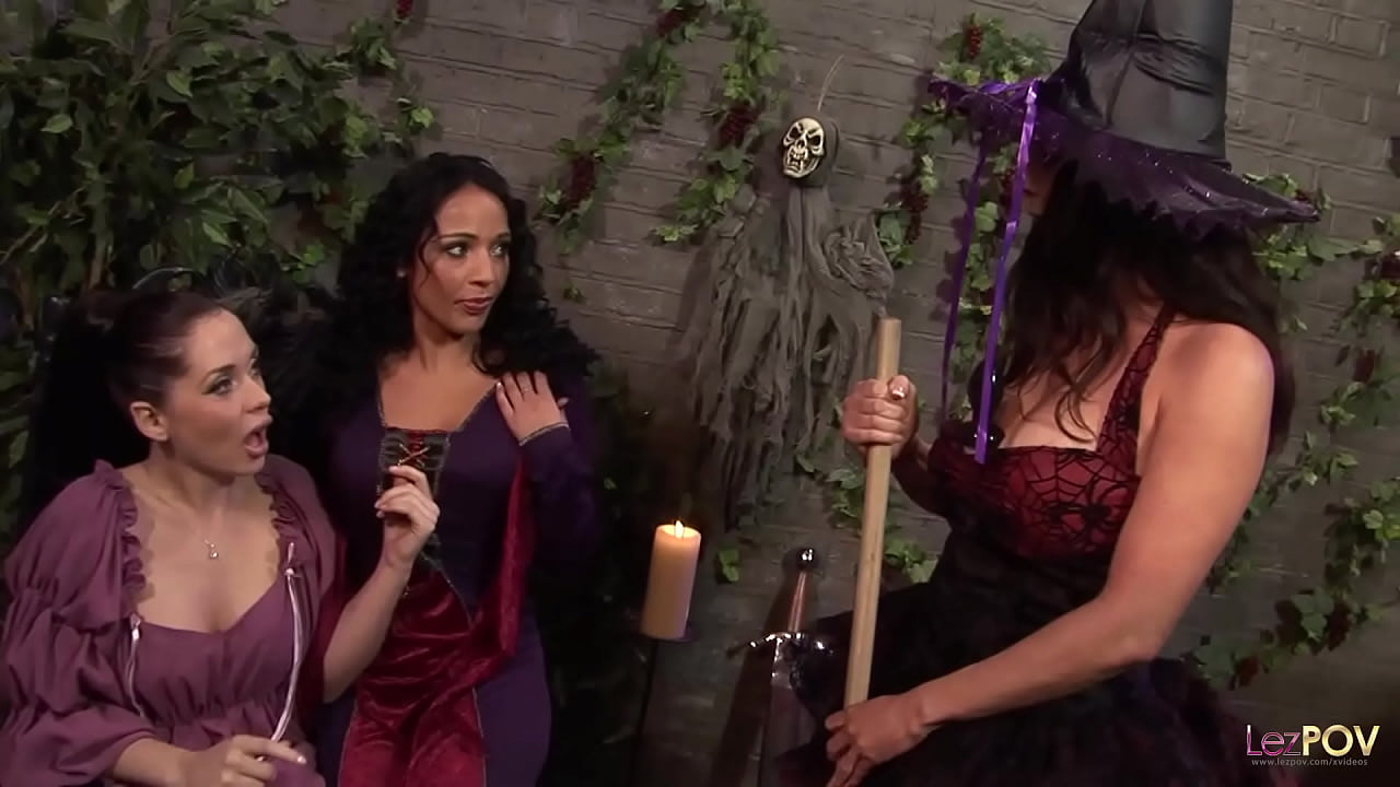 The big busty bad witch appeared out of nowhere to possess two innocent sexy castle maidens. She made them suck their nipples and have a threesome with her enchanted pussy. The fuck sure was wicked!