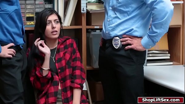 Brunette fraud credit card user fucked by security guards