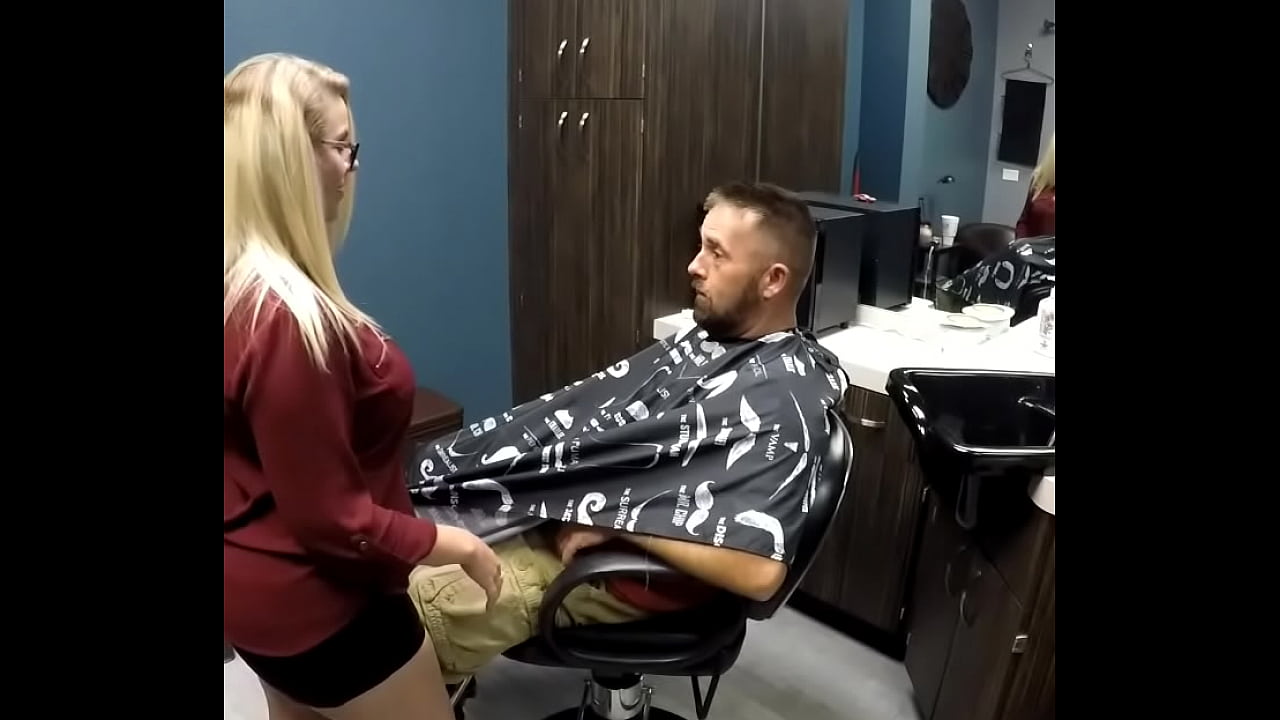 Hairdresser catches him stroking and tucks him