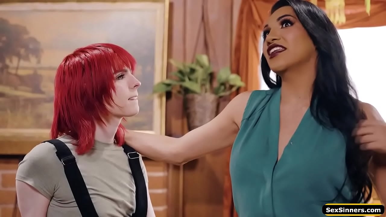 Big tits shemale Jessy Dubai kisses tgirl babysitter Ella Hollywood.The milf ts barebacks her when her husband walks in and joins.Both anal the trans