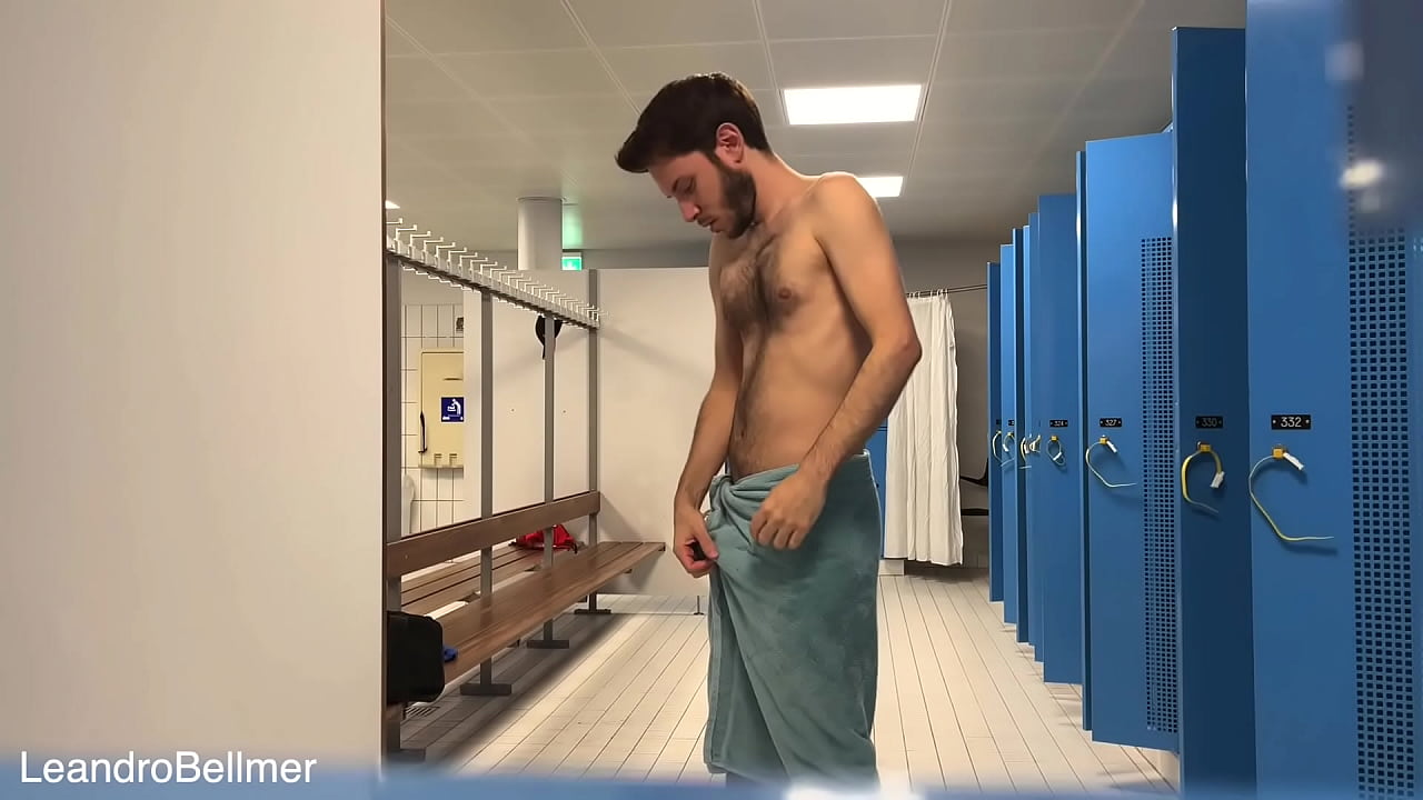 Gay man caught jerking off and cumming in the locker room
