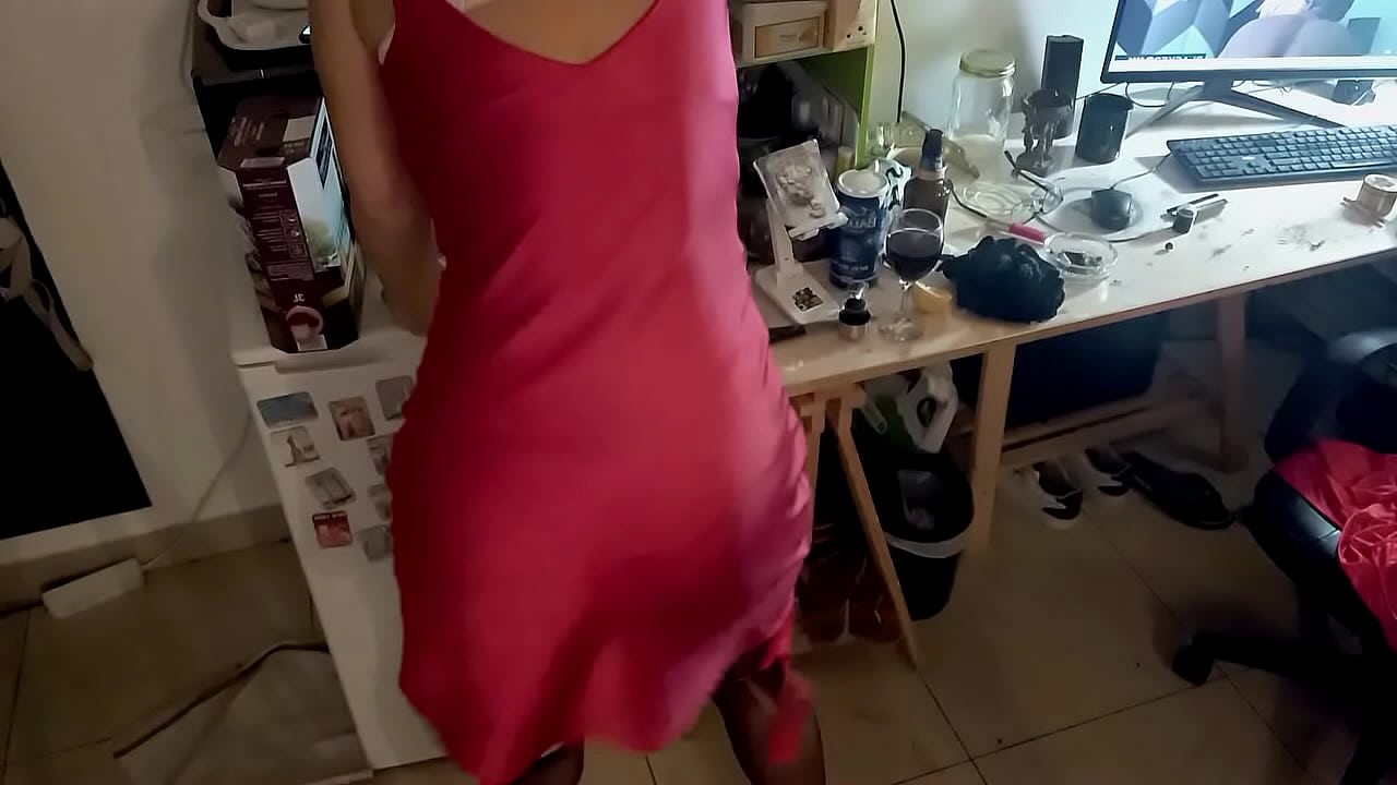 White Amateur Homemade Couple, Satin Lingerie (Panties, Clothed sex), Heels & Stockings, Fishnet, Blowjob, RimJob, Spanking