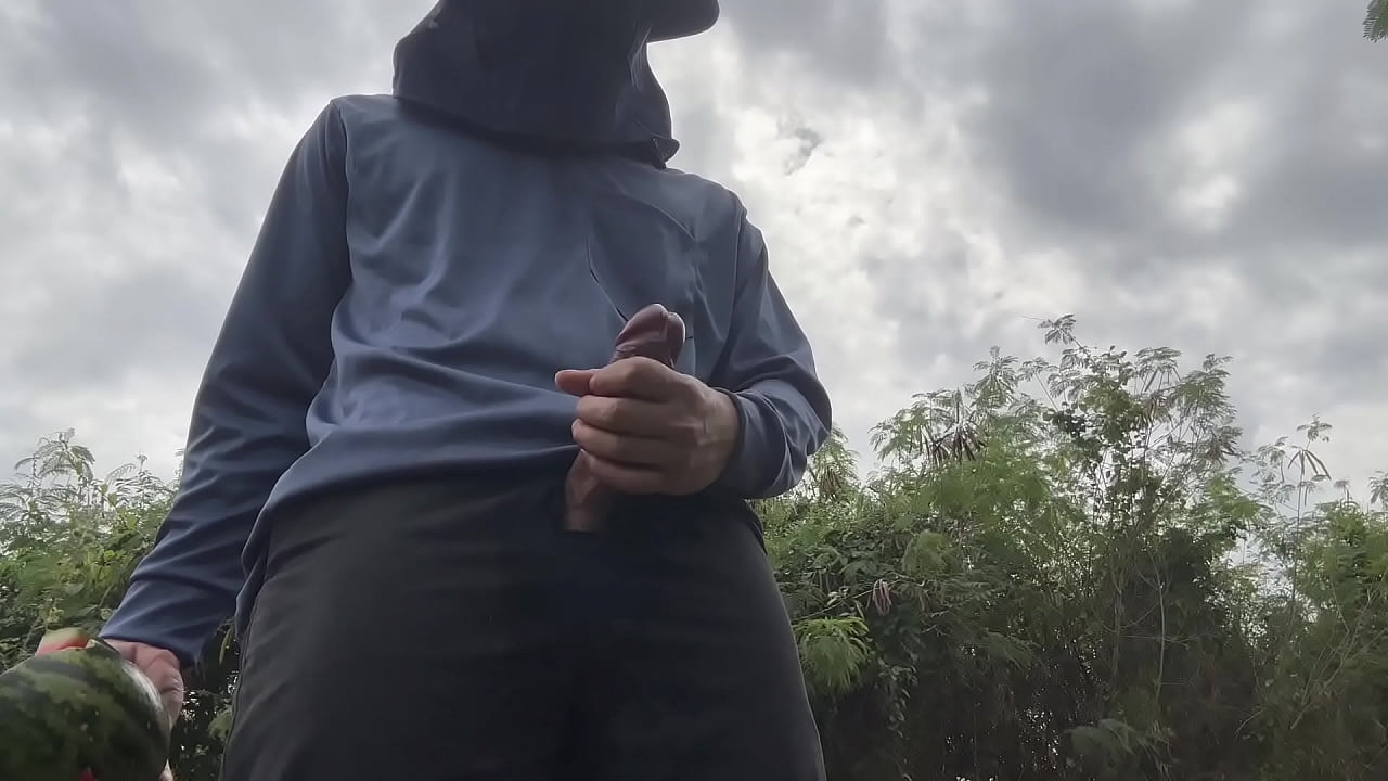 Thai jerk off with watermelon.