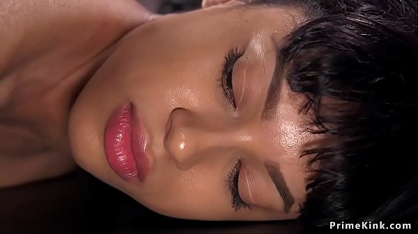 Ebony slave gets in hogtie with exposed ass finger fucked