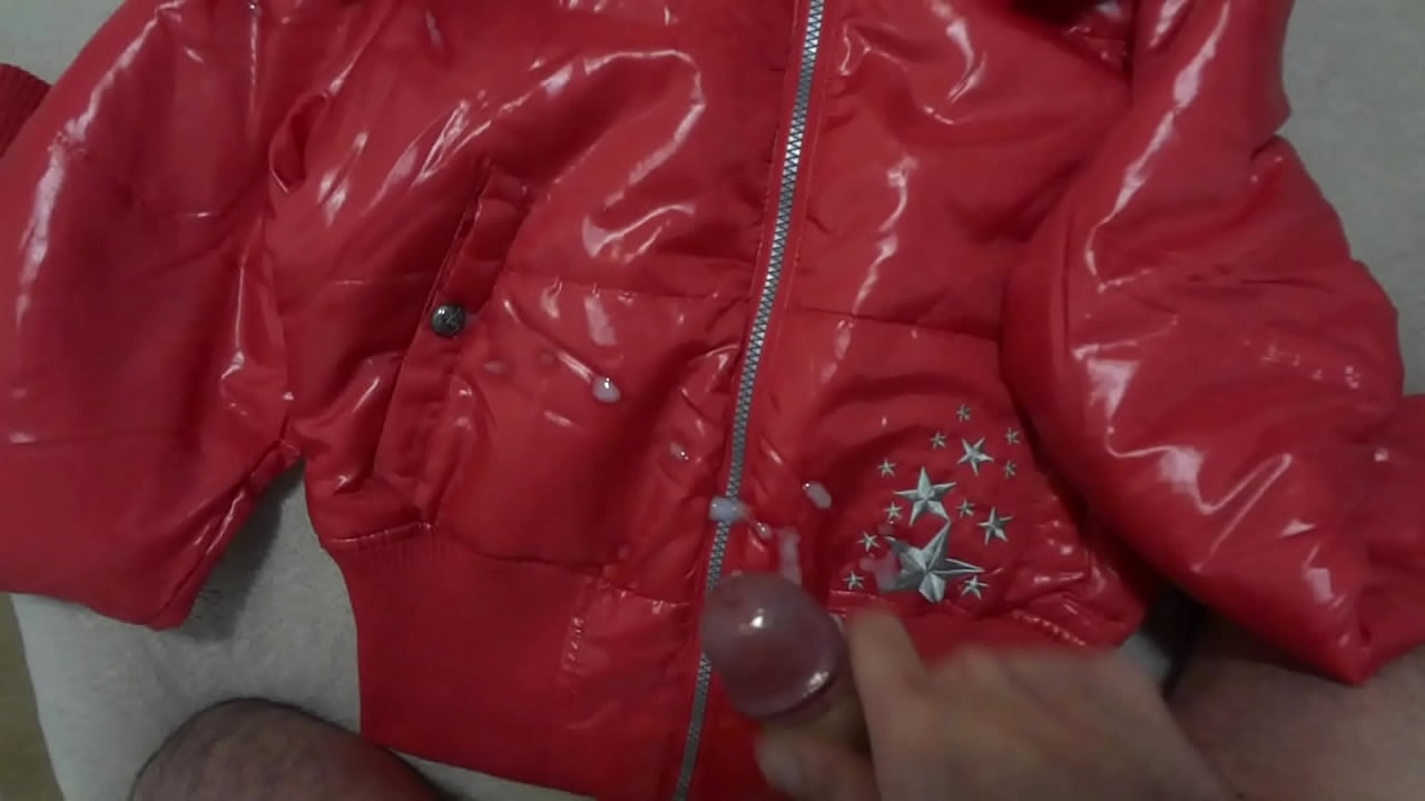 Cum on my Girlfriend's Shiny Nylon Jacket
