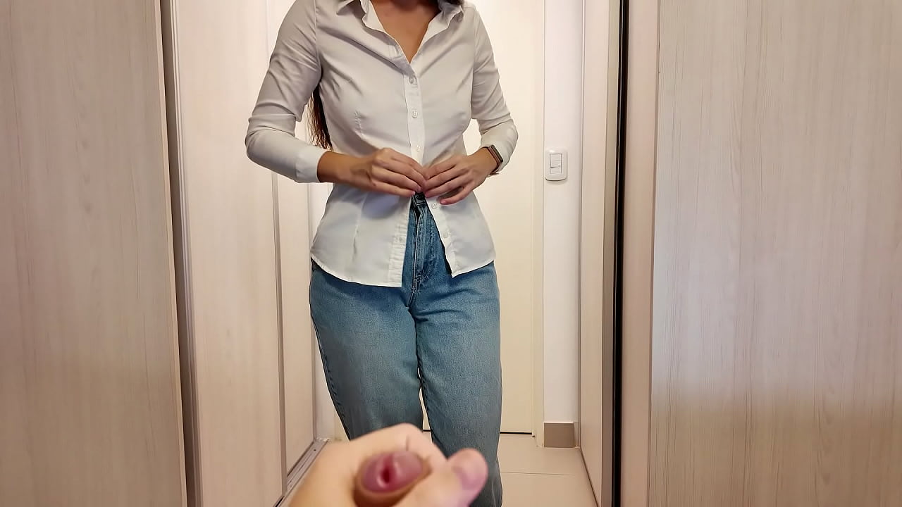 Stepmother helped her stepson quickly cum in her panties before work