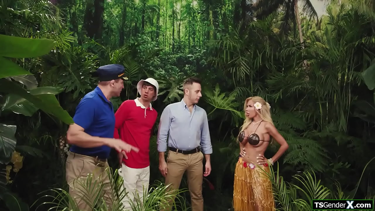 Busty tgirl hula babe Brittney Kade welcomes guys on trans island with a hard tranny boner.The big tit shemale is sucked off and anal barebacks a dude