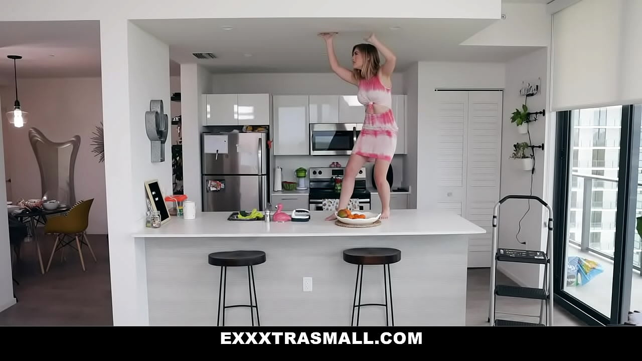 Petite teen Kara Lee is hiding at the top of the kitchen. Suddenly, her guy arrives and found her. He brings her into the couch and lets her throat his big cock passionately. In return, the guy fucks her tight pussy until he cums on her face.