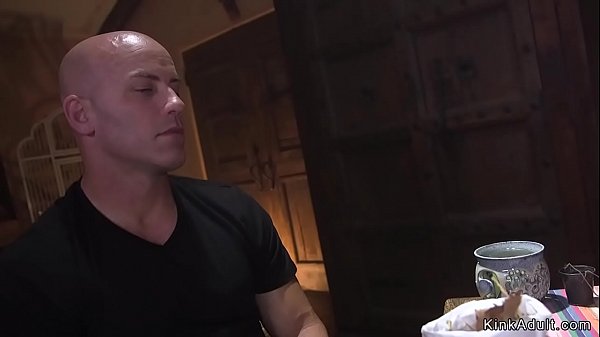 Tied up blonde slut gets deep throat banged