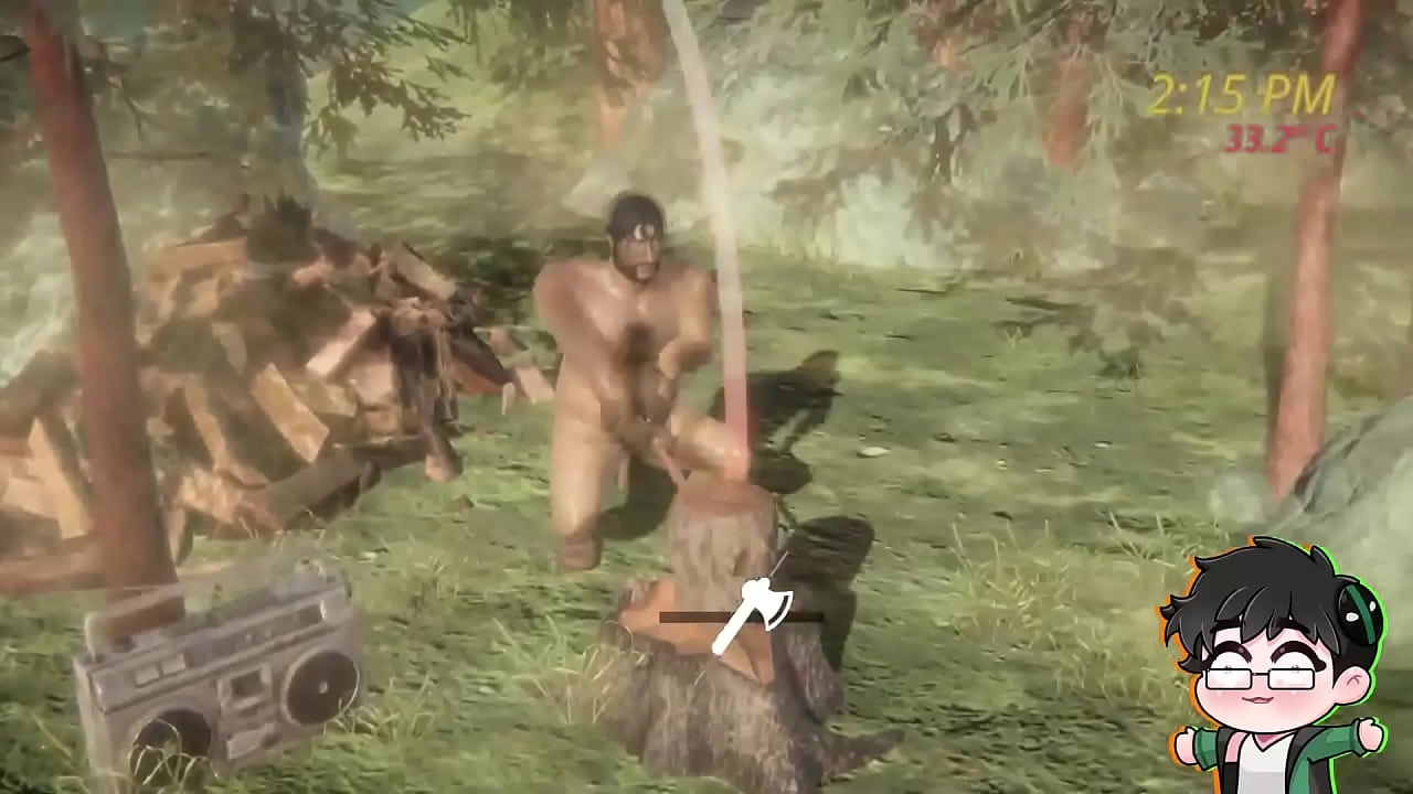 Stocky lumberjack forest solo handjob