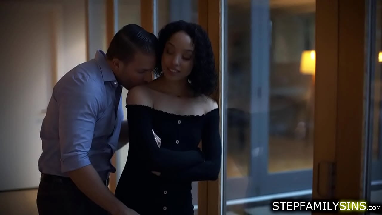 Brunette ebony babe is making out with her stepbro in law.They kiss and get naked.Shes giving him blowjob then lets him lick and fuck her shaved pussy