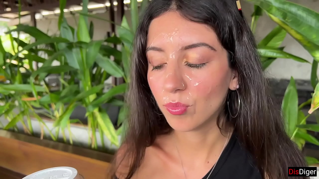 Blowjob in a Public Toilet Starbucks and Cumwalk - She drinks coffee with cum on face among people