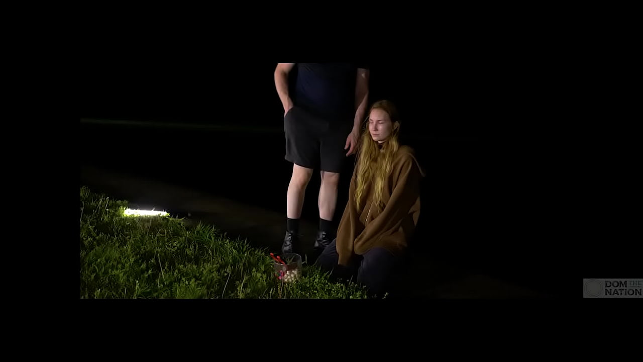 Slim submissive babe gets a hard face fuck on a cool night at the ranch -- rough oral sex with Claire Roos for Domthenation