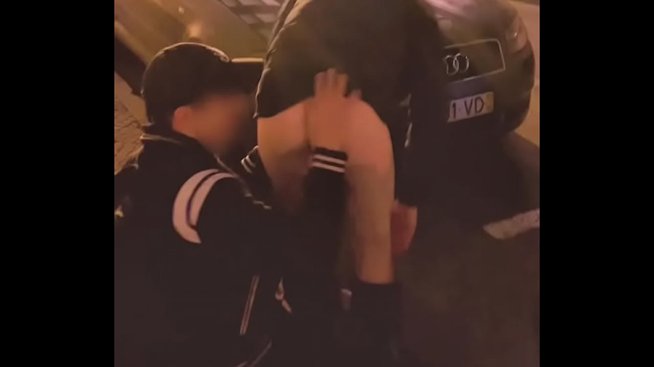 amateur boy depantsed and spanked in the street by his mate after club