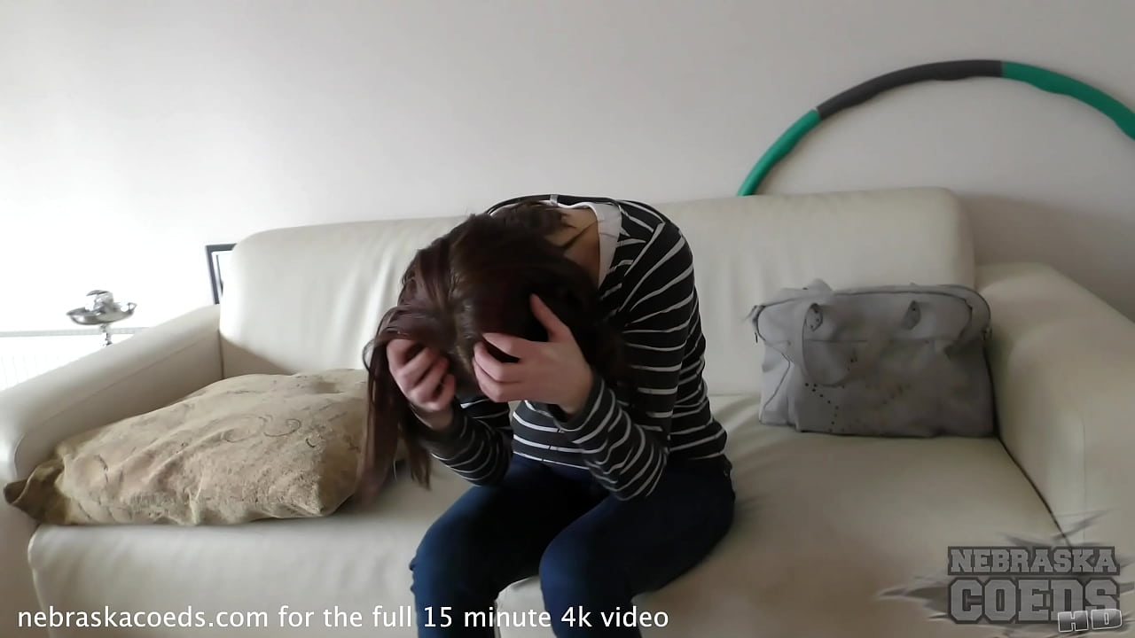 pretty brunette nervously doing first time video