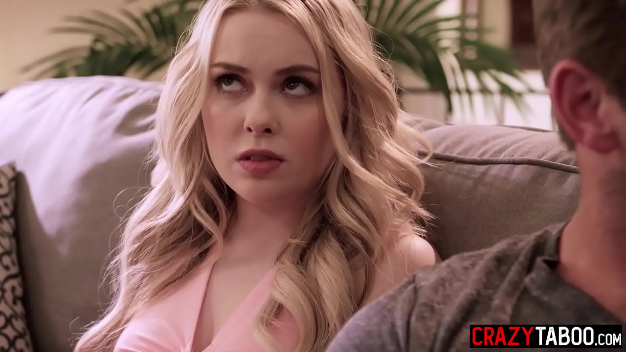 Amazing blonde teen gave a sloppy blowjob before rough pussy fucking in front of guys stepsister