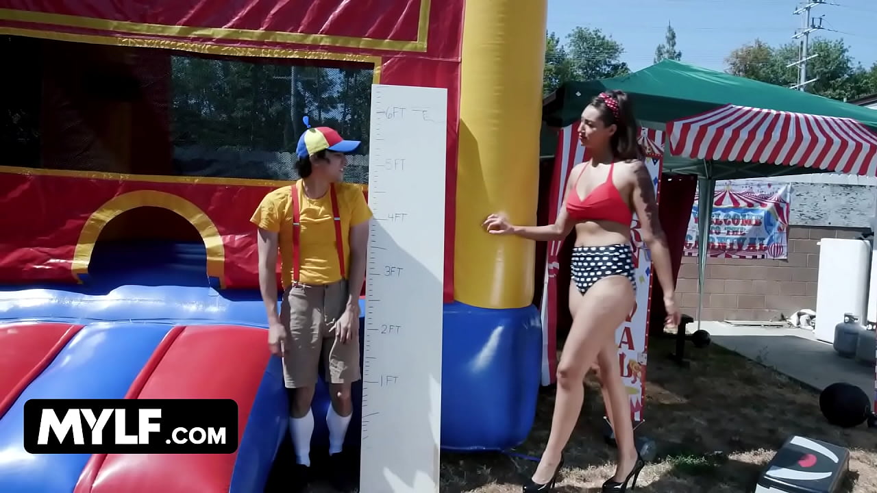 MYLF - Fucking an Extra Tall MILF In a Bounce House! Big Facial Finish.