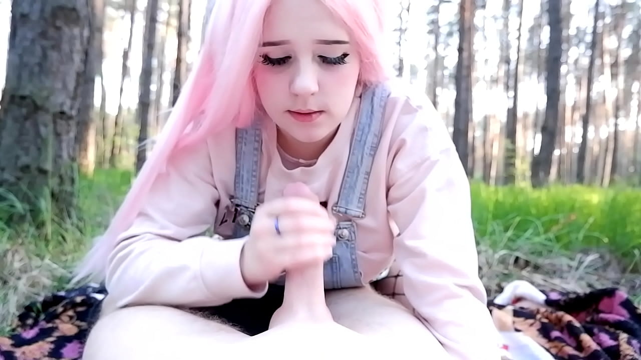 Beautiful girl sucks in the forest in nature