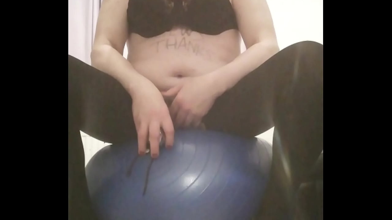 Grinding pussy hole into a hard metal ball dirty slut