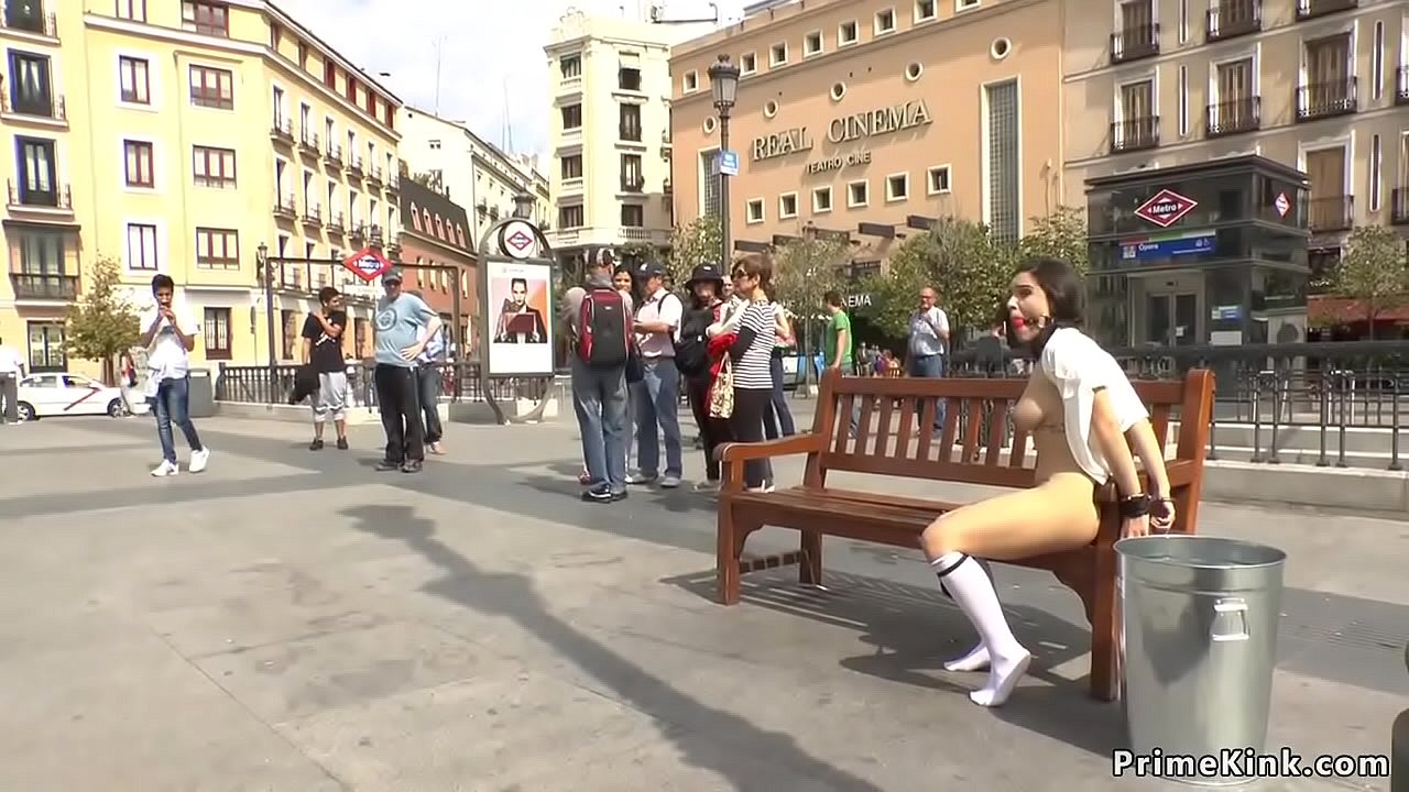 Beautiful dark haired Spanish slave fucked by huge dick in the park