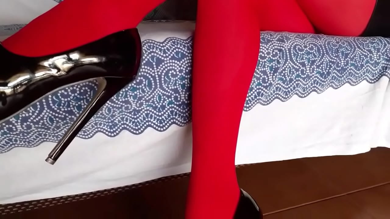 The milf with beautiful legs, red pantyhose and black heels