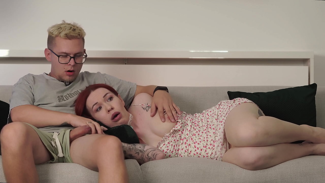 Oral creampie! Stepson surprised Step Mom with his big cock and huge cum while we were watching TV