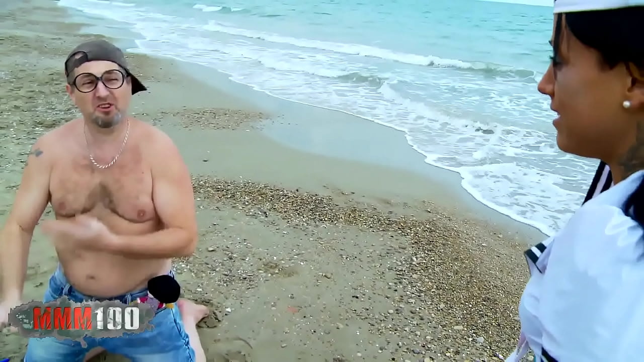 Brunette teen fucked by old pervert at public beach