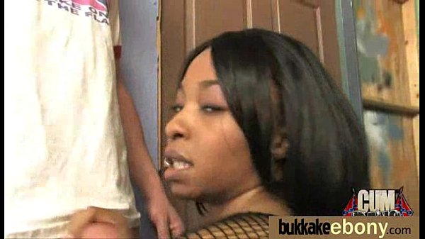 Ebony Cum Slut Hottie Bukkake Party 17