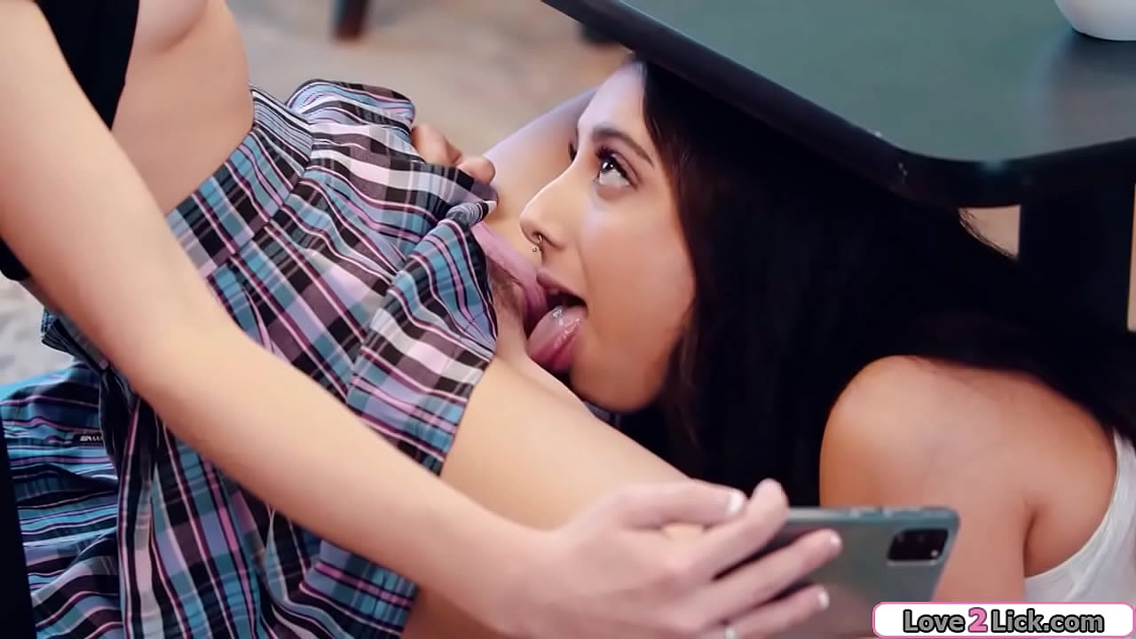 Busty latin and small tits blonde are dared to have public sex.The brunette licks her pussy under the table and is fingered.They trib and she rims her