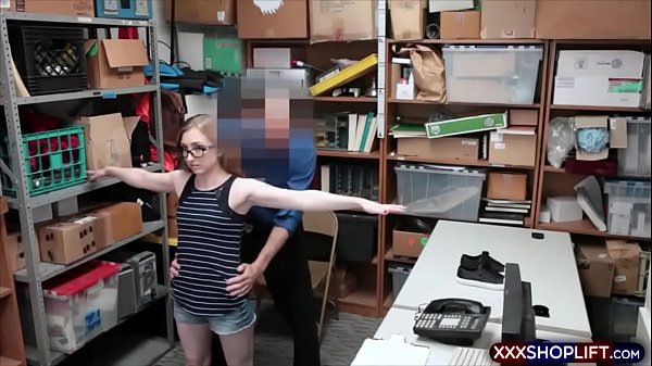 Geeky bespectacled shoplifter chick got caught