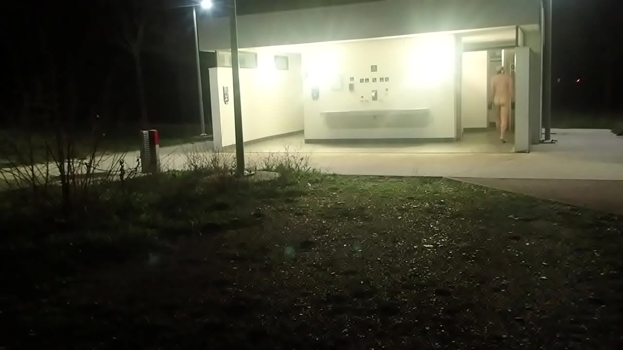 exhibition a cold night arrounf toilet of a rest area